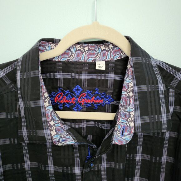 ROBERT GRAHAM Shirt Mens 2XLT Tall Purple Black Button Up Flip Cuffs Classic - Picture 4 of 12